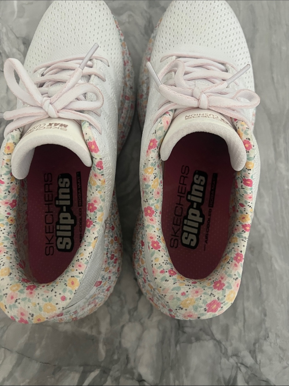 Skechers White Athletic Sneakers with Pink Floral Trim - Picture 4 of 6